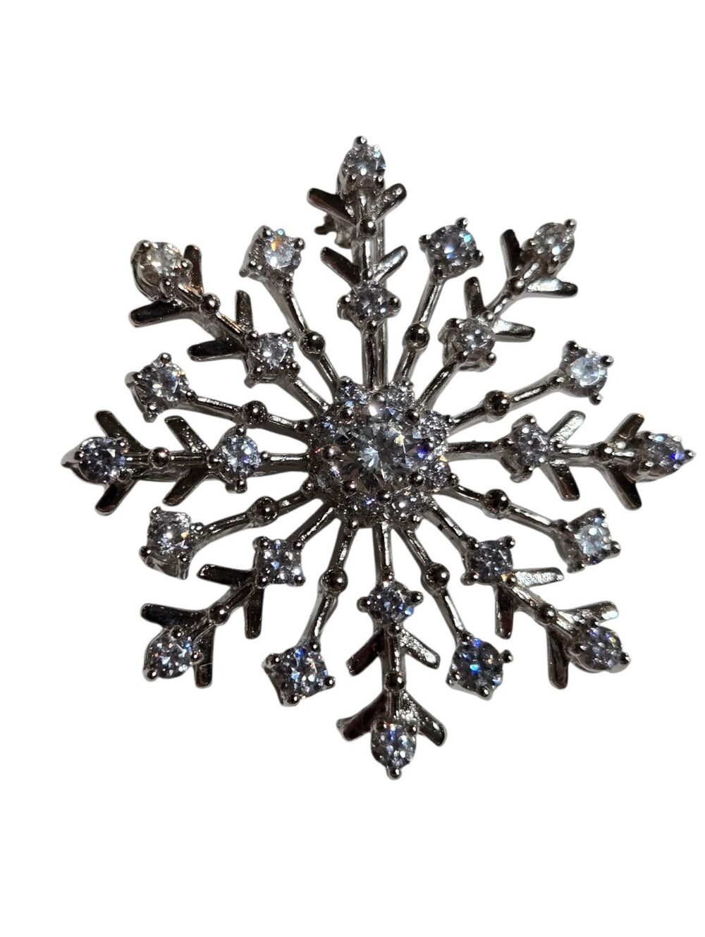 JAMEL JCM Sterling Silver 925 Snowflake Brooch With CZ Clear Sparkle